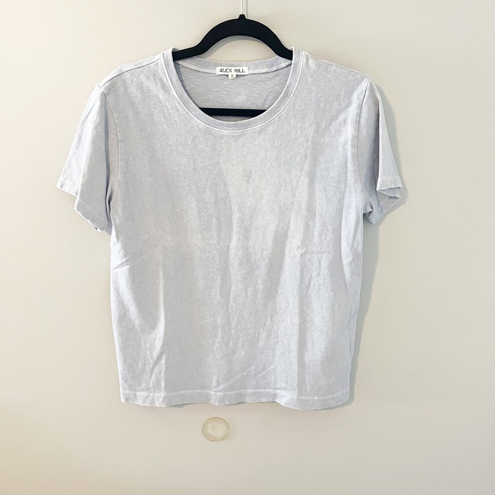 Alex Mill Womens Light Blue Acid Wash Recycled Cotton Short Sleeve Tee Shirt M